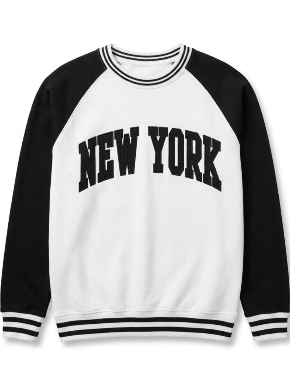 Men's New York Raglan Crewneck Sweatshirt Black White Varsity Pullover S-2XL